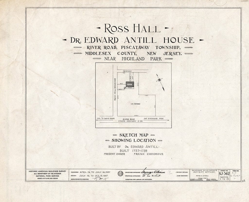 Blueprint HABS NJ,12-HILPA.V,1- (Sheet 0 of 17) - Dr. Antill House, River Road, Highland Park, Middlesex County, NJ