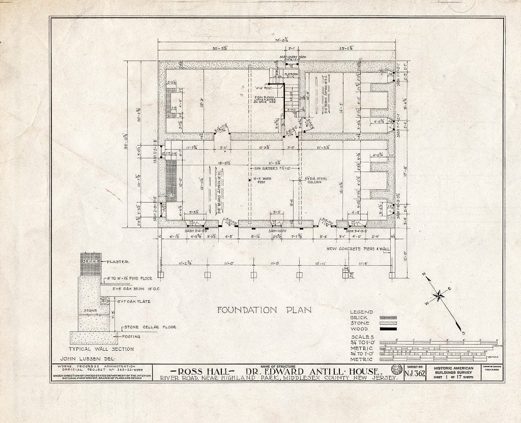 Blueprint HABS NJ,12-HILPA.V,1- (Sheet 1 of 17) - Dr. Antill House, River Road, Highland Park, Middlesex County, NJ