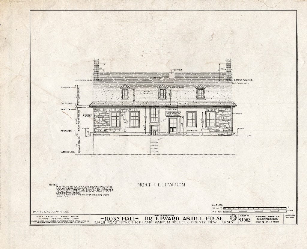 Blueprint HABS NJ,12-HILPA.V,1- (Sheet 6 of 17) - Dr. Antill House, River Road, Highland Park, Middlesex County, NJ
