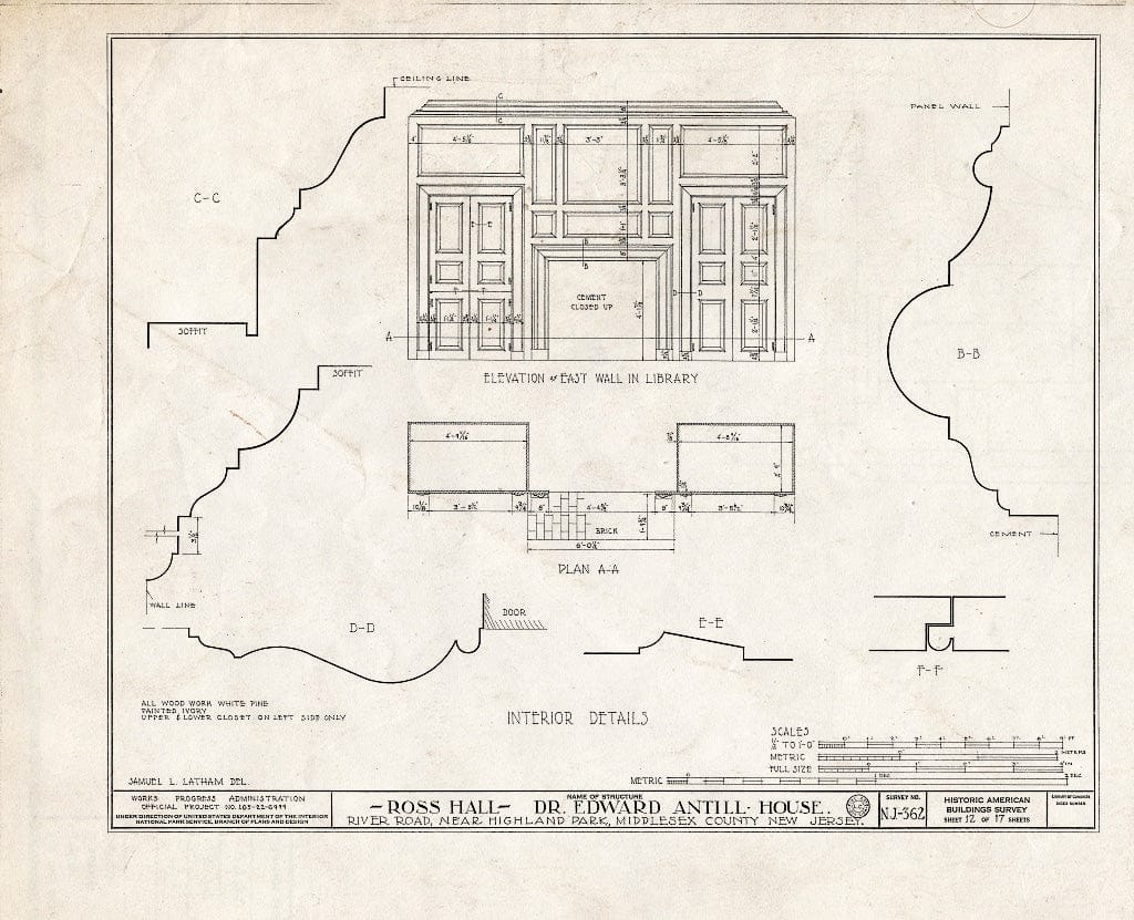 Blueprint HABS NJ,12-HILPA.V,1- (Sheet 12 of 17) - Dr. Antill House, River Road, Highland Park, Middlesex County, NJ