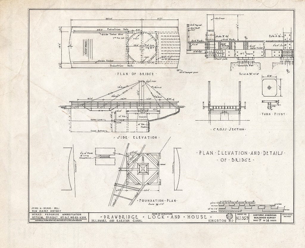 Blueprint HABS NJ,12-PLABO.V,3- (Sheet 7 of 14) - Delaware & Raritan Canal, Drawbridge, Lock & Tollhouse, Delaware & Raritan Canal, Heathcote, Middlesex County, NJ