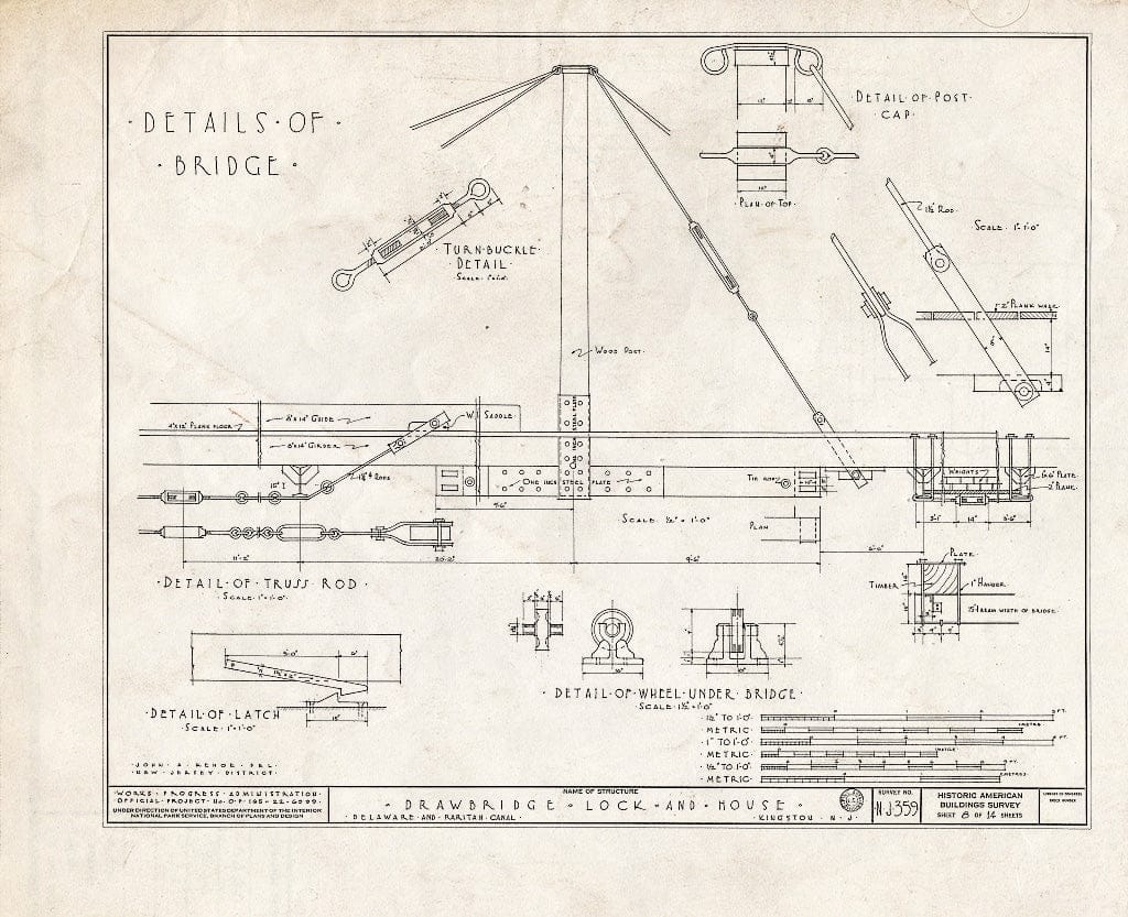 Blueprint HABS NJ,12-PLABO.V,3- (Sheet 8 of 14) - Delaware & Raritan Canal, Drawbridge, Lock & Tollhouse, Delaware & Raritan Canal, Heathcote, Middlesex County, NJ