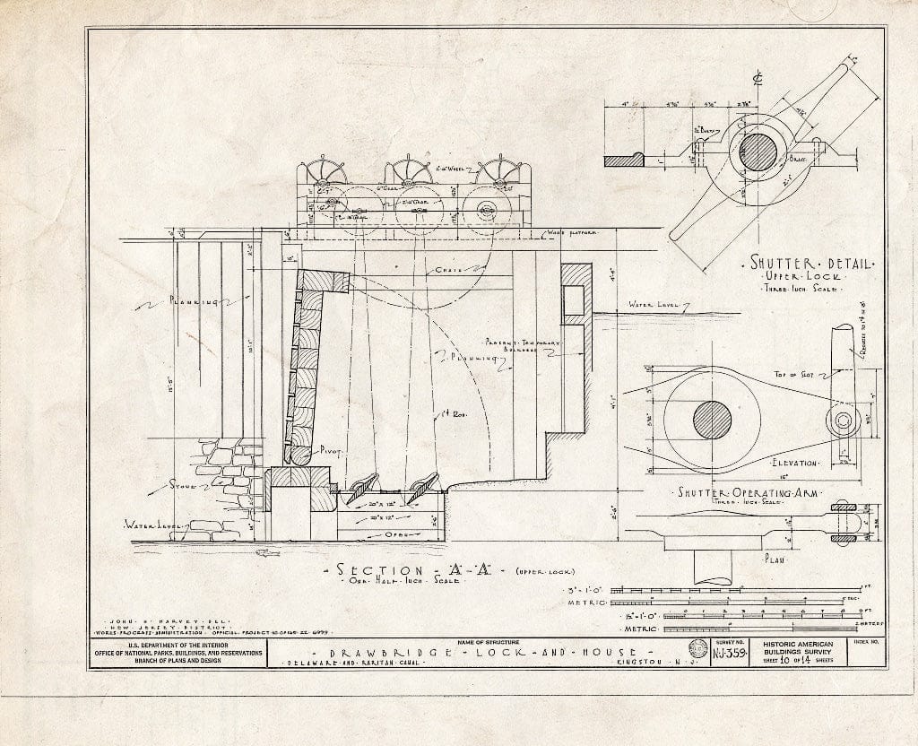 Blueprint HABS NJ,12-PLABO.V,3- (Sheet 10 of 14) - Delaware & Raritan Canal, Drawbridge, Lock & Tollhouse, Delaware & Raritan Canal, Heathcote, Middlesex County, NJ