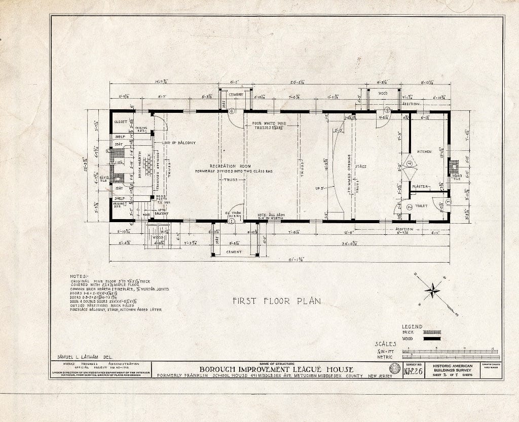 Blueprint HABS NJ,12-METU,2- (Sheet 2 of 7) - Borough Improvement League House, 491 Middlesex Avenue, Metuchen, Middlesex County, NJ