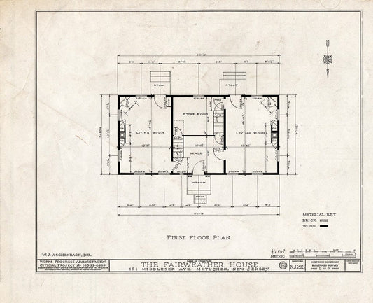 Blueprint HABS NJ,12-METU,1- (Sheet 1 of 6) - Thomas Fairweather House, 191 Middlesex Avenue, Metuchen, Middlesex County, NJ