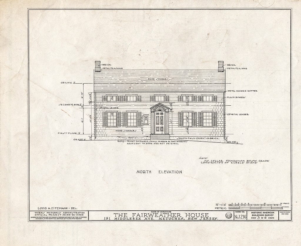 Blueprint HABS NJ,12-METU,1- (Sheet 3 of 6) - Thomas Fairweather House, 191 Middlesex Avenue, Metuchen, Middlesex County, NJ