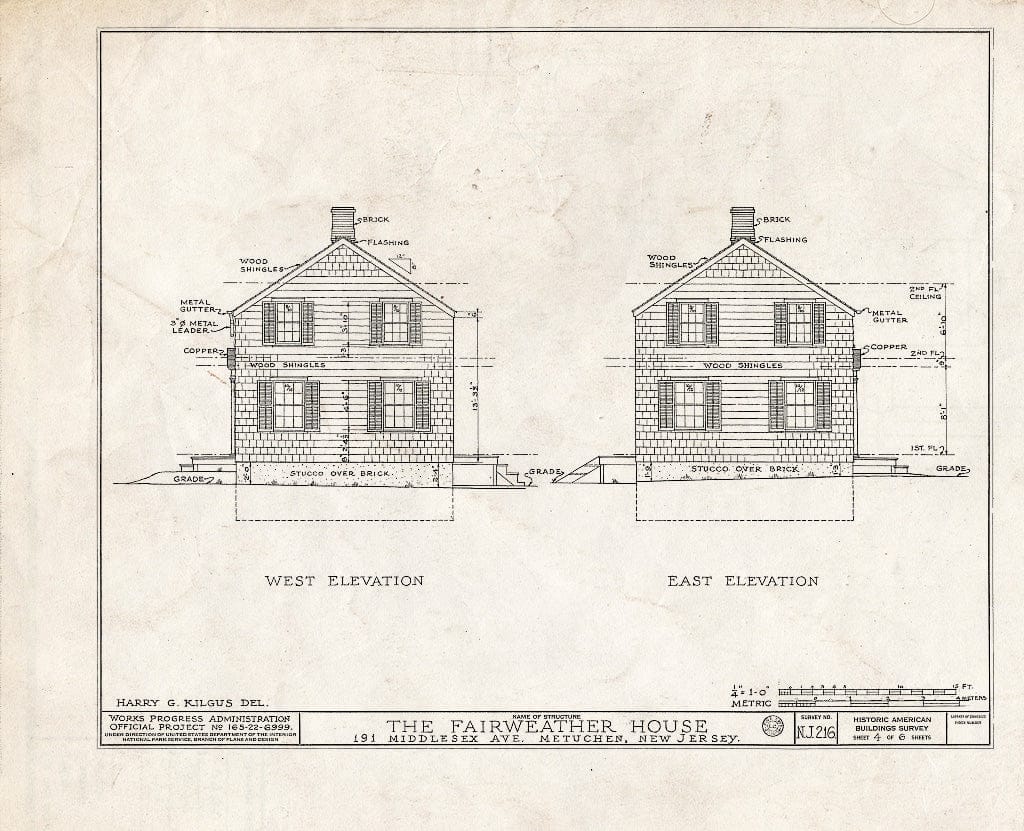 Blueprint HABS NJ,12-METU,1- (Sheet 4 of 6) - Thomas Fairweather House, 191 Middlesex Avenue, Metuchen, Middlesex County, NJ
