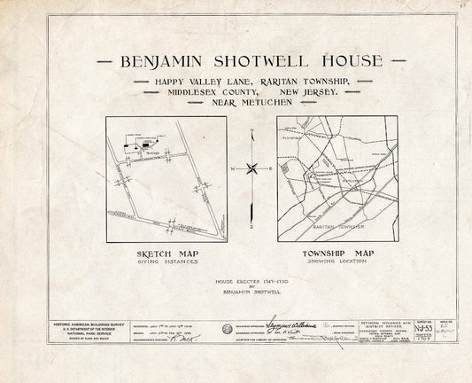 Blueprint HABS NJ,12-METU.V,1- (Sheet 0 of 9) - Shotwell-Runyon House, Happy Valley Lane, Metuchen, Middlesex County, NJ