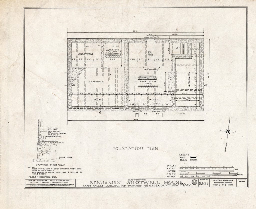 Blueprint HABS NJ,12-METU.V,1- (Sheet 1 of 9) - Shotwell-Runyon House, Happy Valley Lane, Metuchen, Middlesex County, NJ