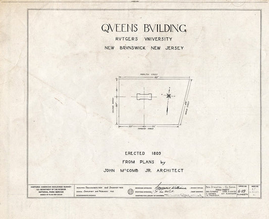 Blueprint HABS NJ,12-NEBRU,4- (Sheet 0 of 11) - Queen's Building, Somerset Street, New Brunswick, Middlesex County, NJ
