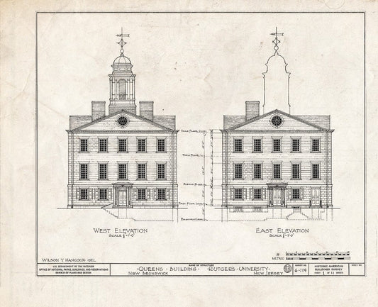 Blueprint HABS NJ,12-NEBRU,4- (Sheet 1 of 11) - Queen's Building, Somerset Street, New Brunswick, Middlesex County, NJ