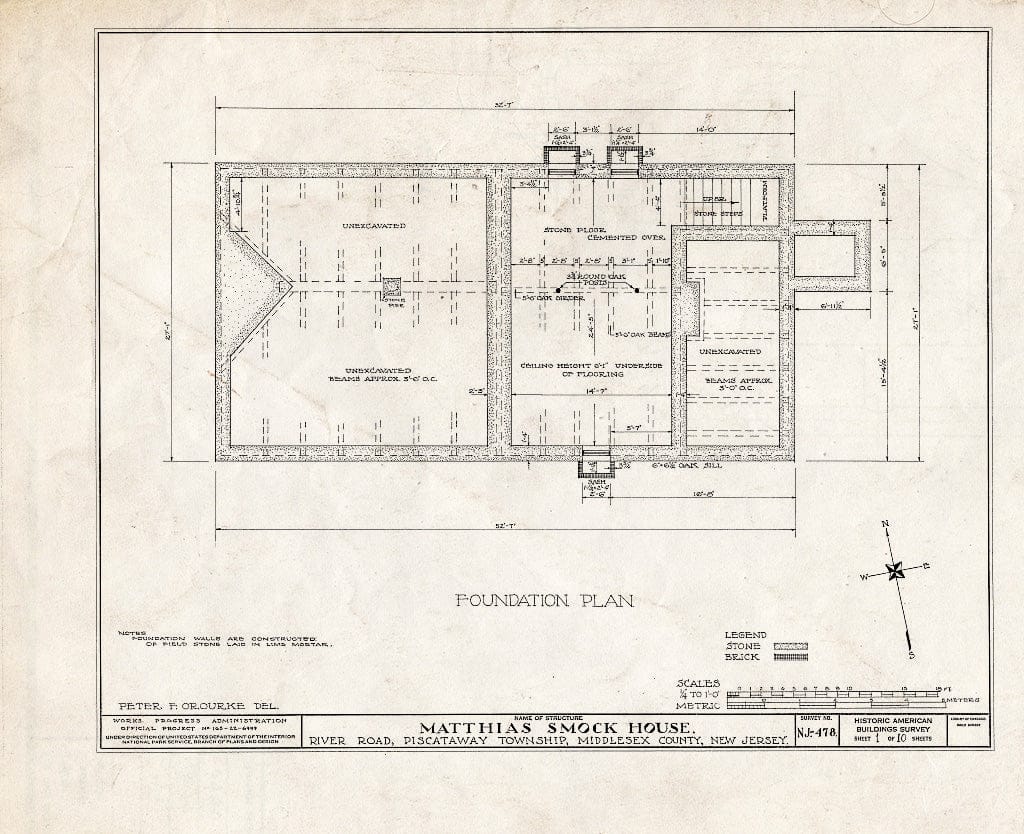 Blueprint HABS NJ,12-NEBRU.V,4- (Sheet 1 of 10) - Matthias Smock House, River Road, New Brunswick, Middlesex County, NJ