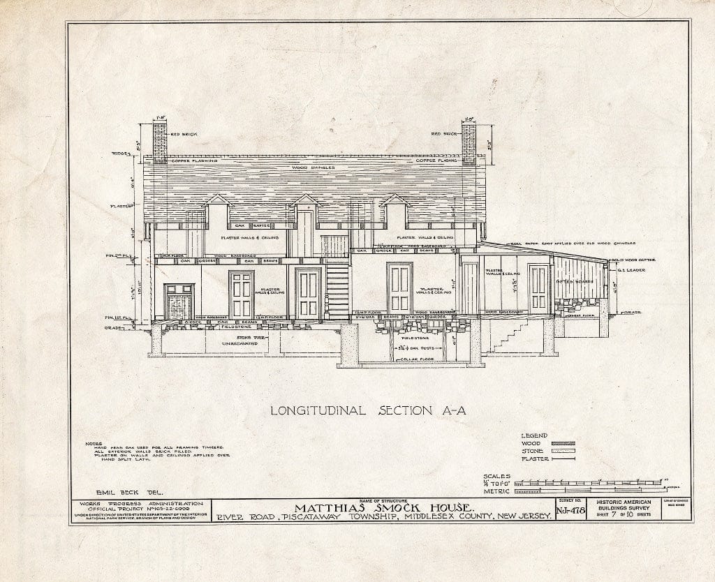 Blueprint HABS NJ,12-NEBRU.V,4- (Sheet 7 of 10) - Matthias Smock House, River Road, New Brunswick, Middlesex County, NJ