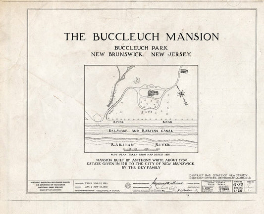 Blueprint HABS NJ,12-NEBRU,3- (Sheet 0 of 26) - White-Buccleuch Mansion, River Road, New Brunswick, Middlesex County, NJ