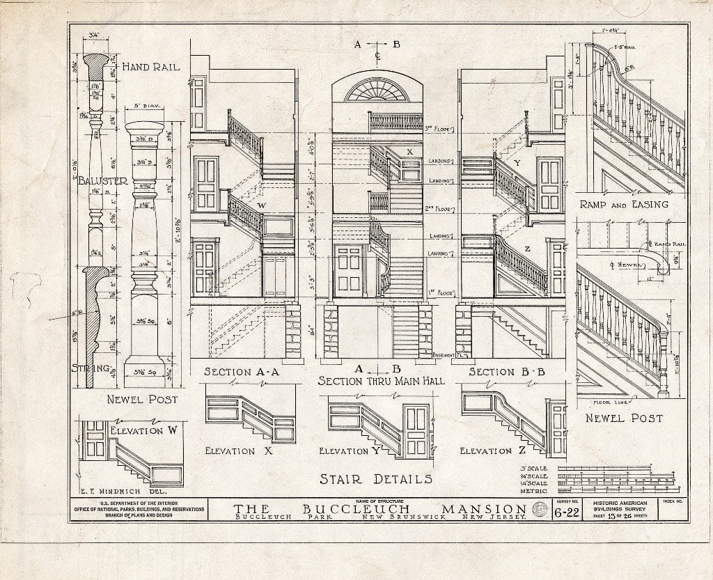 Blueprint HABS NJ,12-NEBRU,3- (Sheet 13 of 26) - White-Buccleuch Mansion, River Road, New Brunswick, Middlesex County, NJ