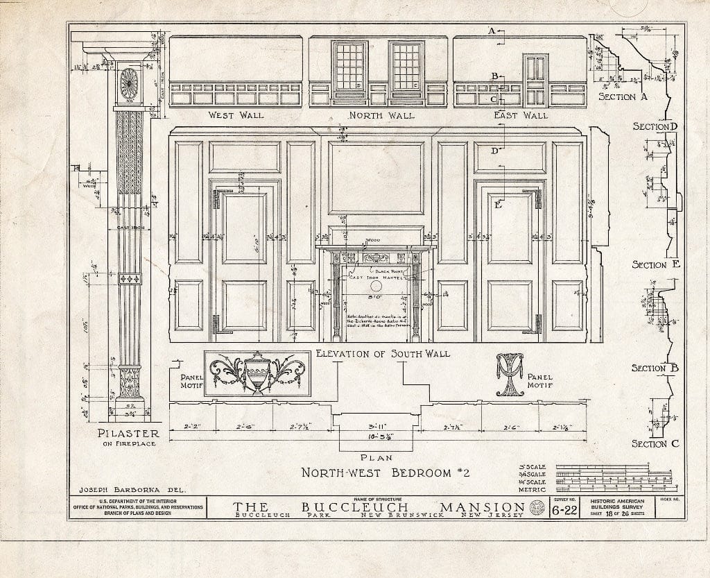 Blueprint HABS NJ,12-NEBRU,3- (Sheet 18 of 26) - White-Buccleuch Mansion, River Road, New Brunswick, Middlesex County, NJ
