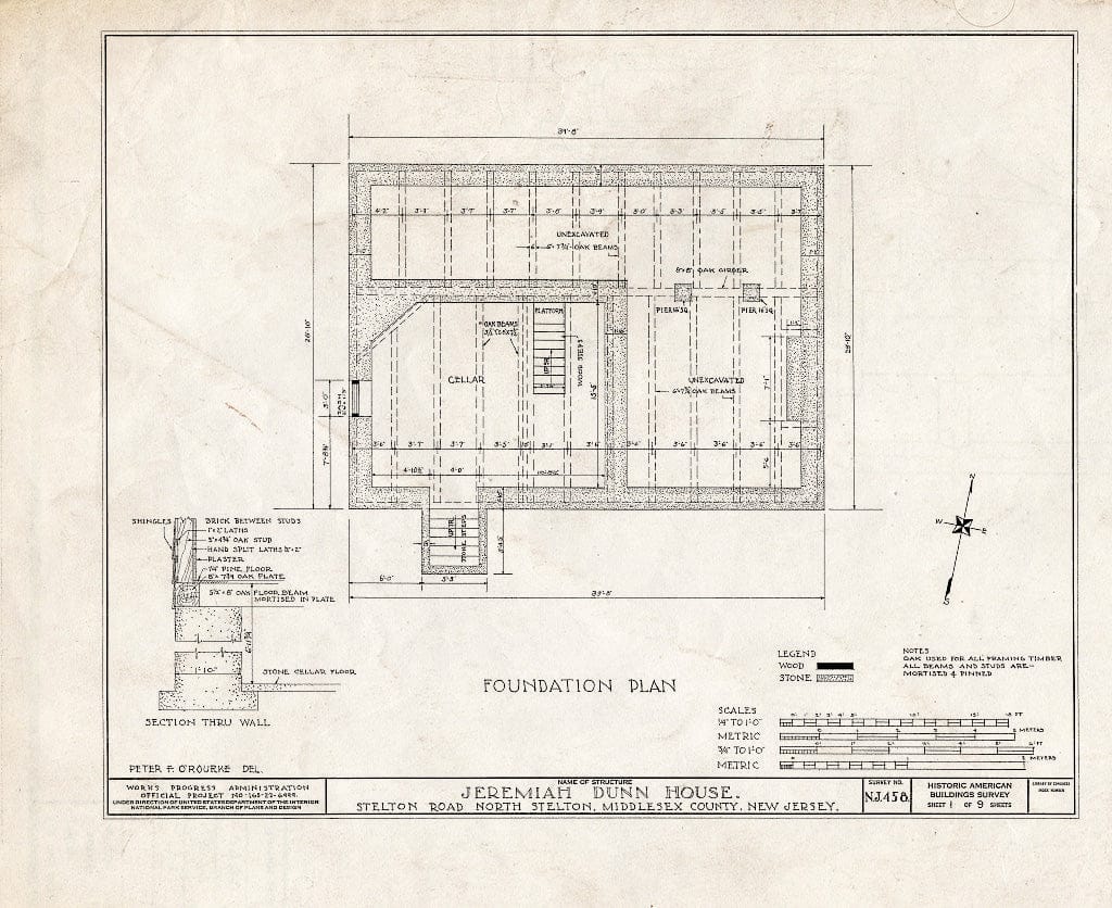 Blueprint HABS NJ,12-STELN,1- (Sheet 1 of 9) - Jeremiah Dunn House, Stelton Road, North Stelton, Middlesex County, NJ