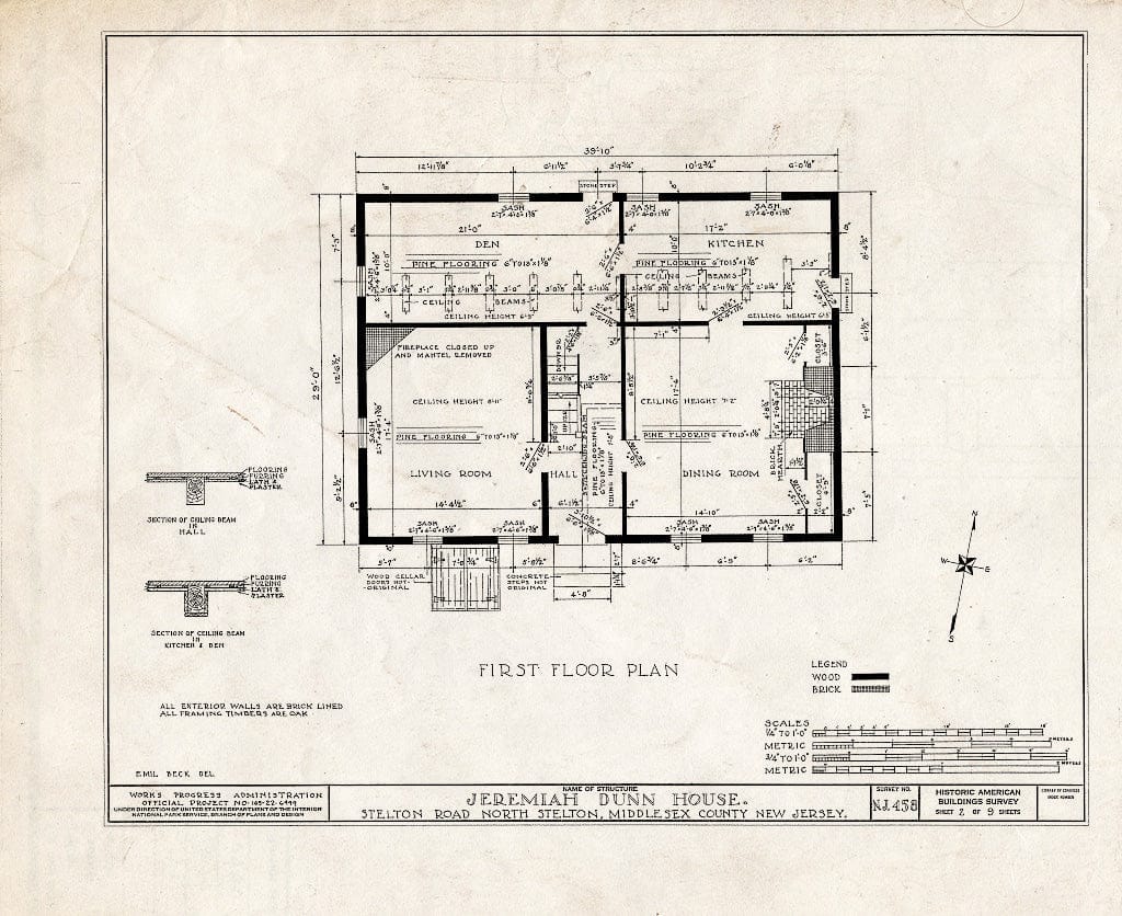 Blueprint HABS NJ,12-STELN,1- (Sheet 2 of 9) - Jeremiah Dunn House, Stelton Road, North Stelton, Middlesex County, NJ
