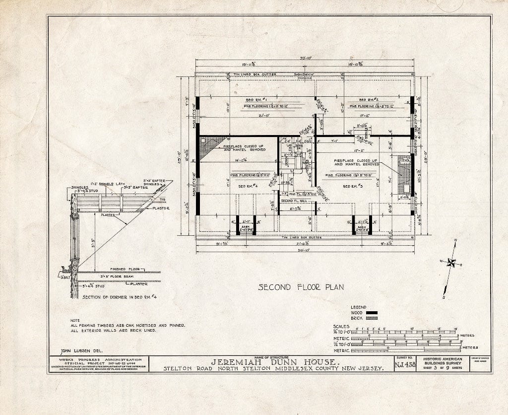 Blueprint HABS NJ,12-STELN,1- (Sheet 3 of 9) - Jeremiah Dunn House, Stelton Road, North Stelton, Middlesex County, NJ