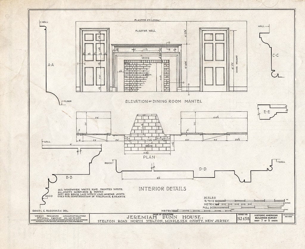 Blueprint HABS NJ,12-STELN,1- (Sheet 7 of 9) - Jeremiah Dunn House, Stelton Road, North Stelton, Middlesex County, NJ