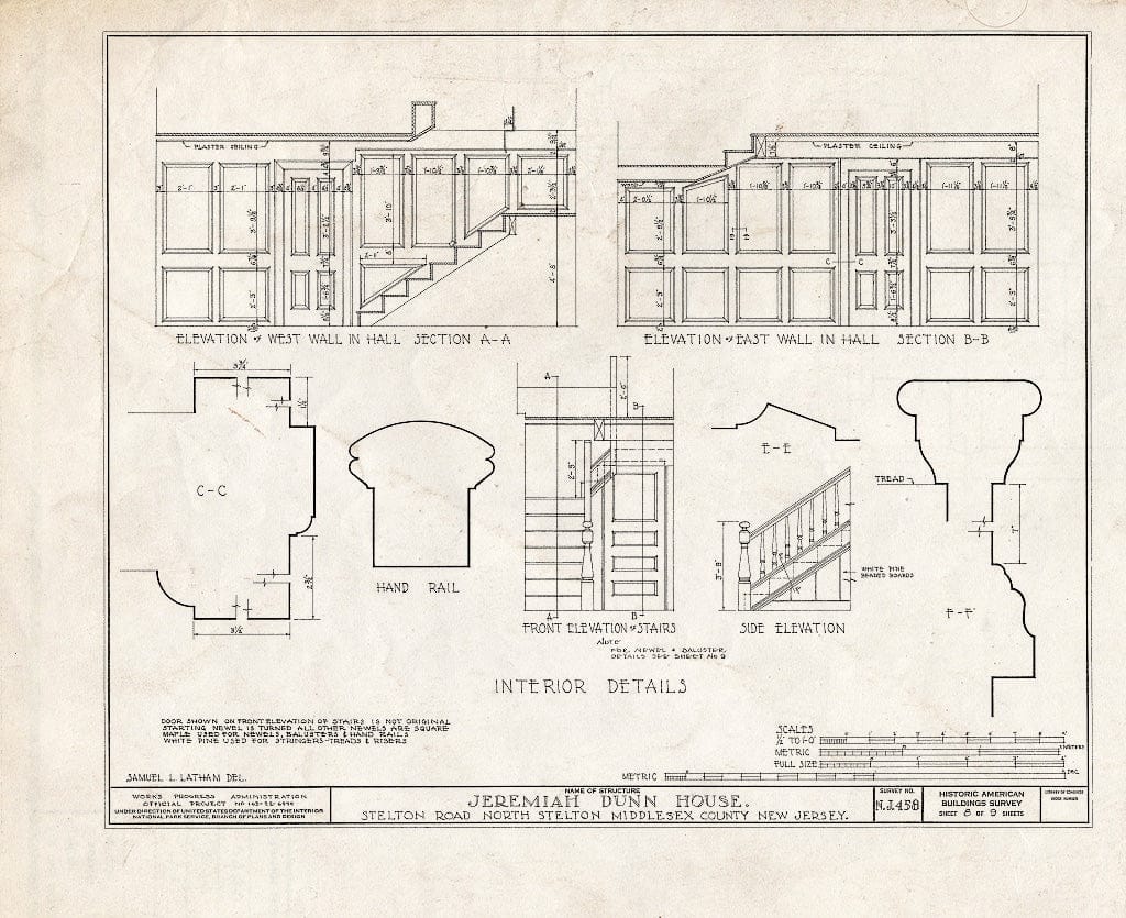Blueprint HABS NJ,12-STELN,1- (Sheet 8 of 9) - Jeremiah Dunn House, Stelton Road, North Stelton, Middlesex County, NJ