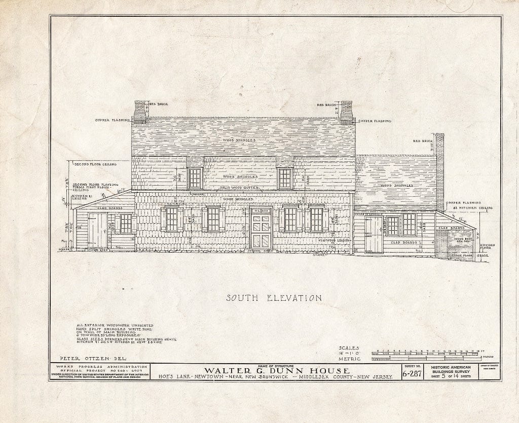 Blueprint HABS NJ,12-NEBRU.V,2- (Sheet 5 of 14) - Walter G. Dunn Farmhouse, Hoe's Lane, Newtown, Middlesex County, NJ