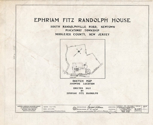 Blueprint HABS NJ,12-NEBRU.V,1- (Sheet 0 of 13) - Ephraim Fitz-Randolph House, South Randolphville Road, Newtown, Middlesex County, NJ