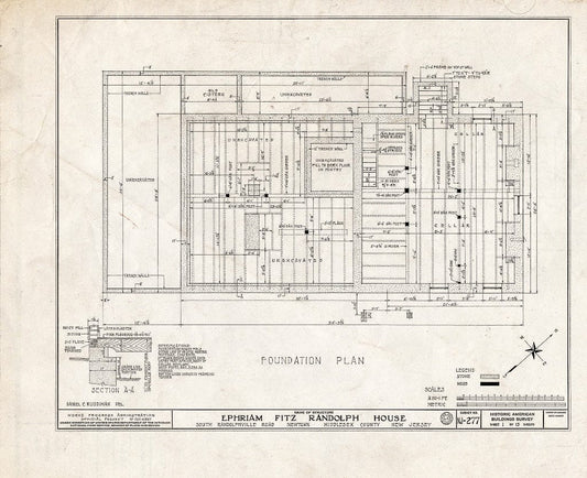 Blueprint HABS NJ,12-NEBRU.V,1- (Sheet 1 of 13) - Ephraim Fitz-Randolph House, South Randolphville Road, Newtown, Middlesex County, NJ