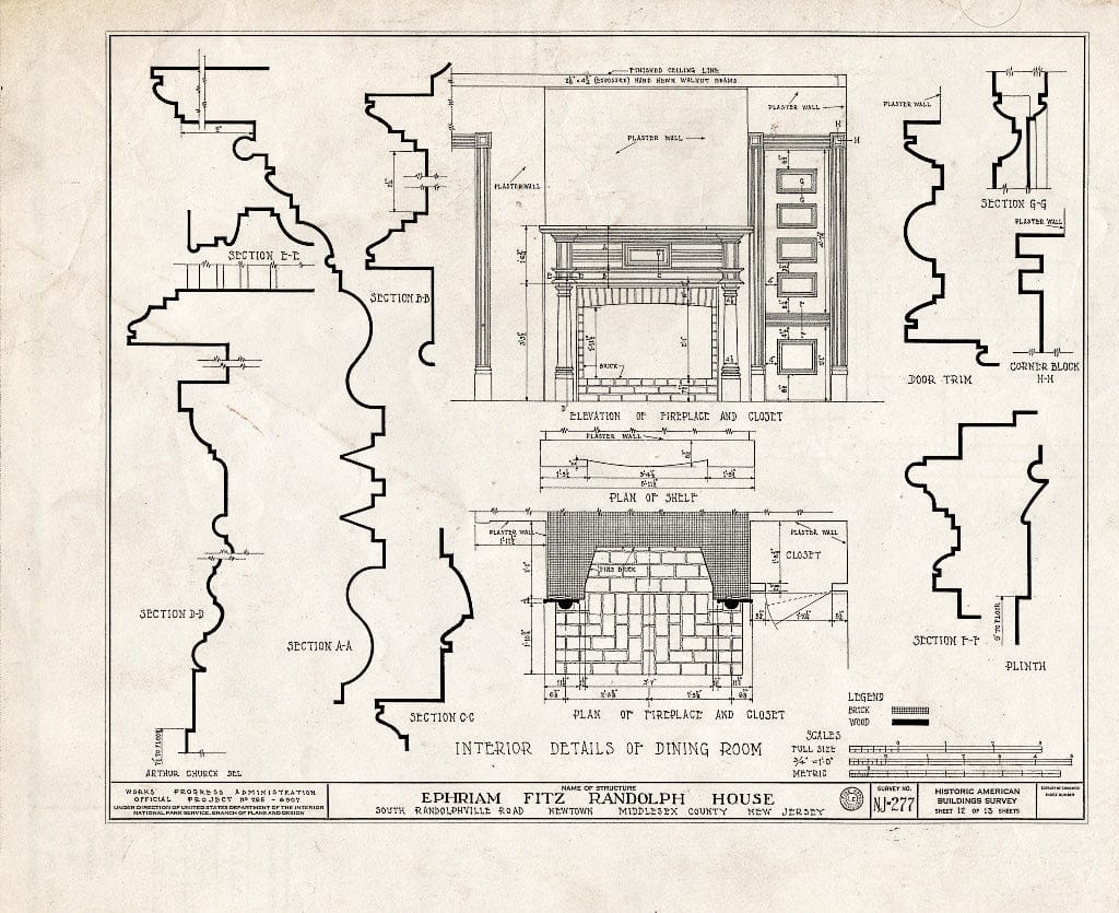 Blueprint HABS NJ,12-NEBRU.V,1- (Sheet 12 of 13) - Ephraim Fitz-Randolph House, South Randolphville Road, Newtown, Middlesex County, NJ