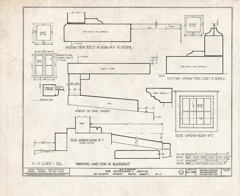 Blueprint Windows and Trim in Basement - Governor's House, 149 Kearny Avenue, Perth Amboy, Middlesex County, NJ