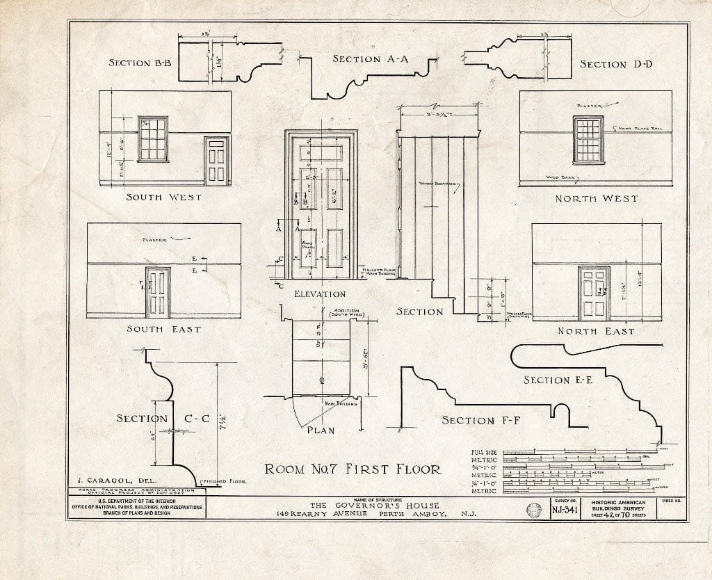 Blueprint Room No. 7, First Floor - Governor's House, 149 Kearny Avenue, Perth Amboy, Middlesex County, NJ