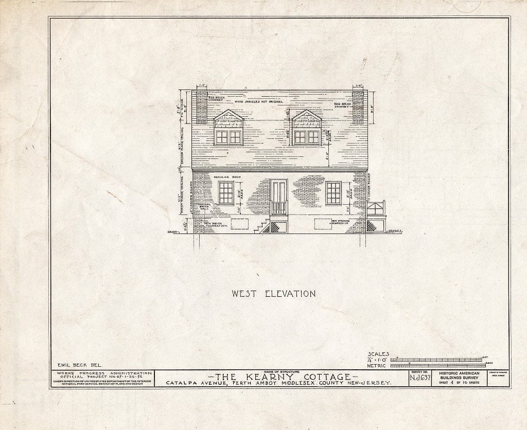 Blueprint HABS NJ,12-PERAM,3- (Sheet 4 of 10) - Kearny Cottage, Catalpa Avenue, Perth Amboy, Middlesex County, NJ