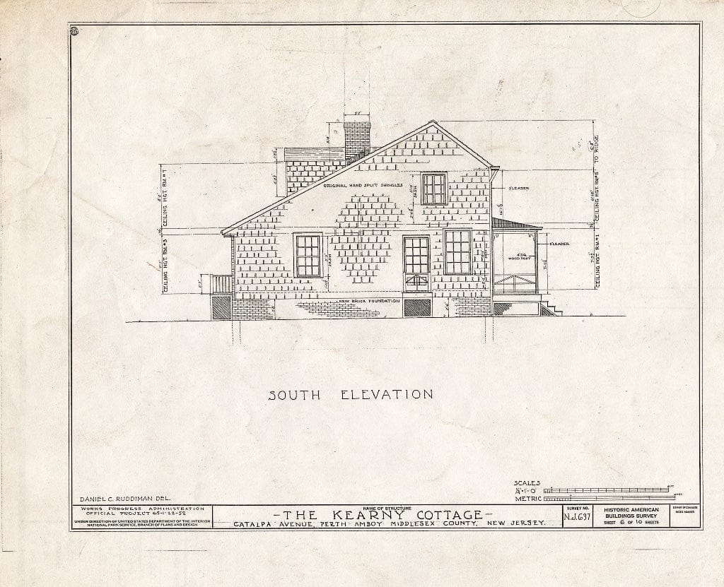 Blueprint HABS NJ,12-PERAM,3- (Sheet 6 of 10) - Kearny Cottage, Catalpa Avenue, Perth Amboy, Middlesex County, NJ