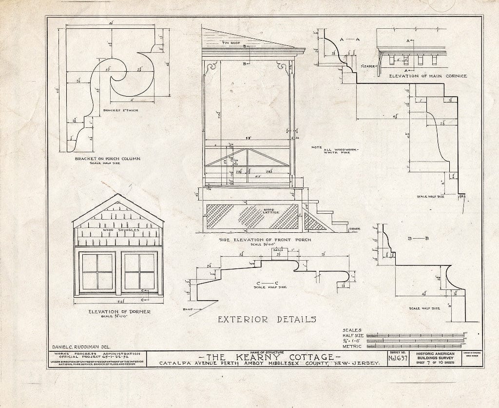 Blueprint HABS NJ,12-PERAM,3- (Sheet 7 of 10) - Kearny Cottage, Catalpa Avenue, Perth Amboy, Middlesex County, NJ
