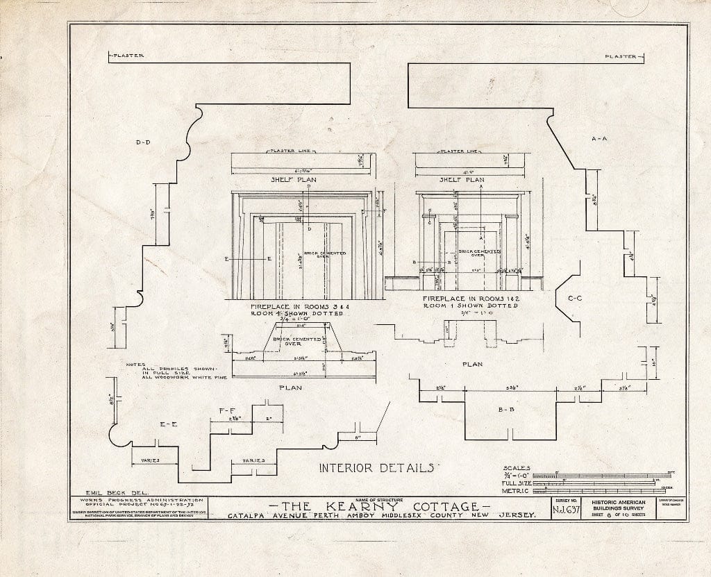 Blueprint HABS NJ,12-PERAM,3- (Sheet 8 of 10) - Kearny Cottage, Catalpa Avenue, Perth Amboy, Middlesex County, NJ