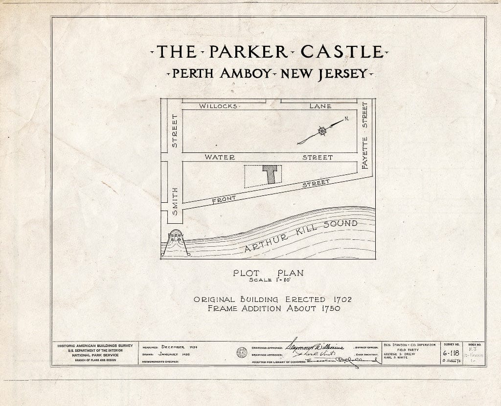 Blueprint HABS NJ,12-PERAM,1- (Sheet 0 of 8) - Parker Castle, Front & Water Streets, Perth Amboy, Middlesex County, NJ