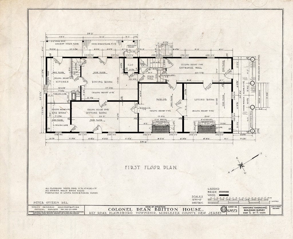 Blueprint HABS NJ,12-PLABO.V,2- (Sheet 2 of 12) - Colonel Dean Britton House, Dey Road, Plainsboro, Middlesex County, NJ