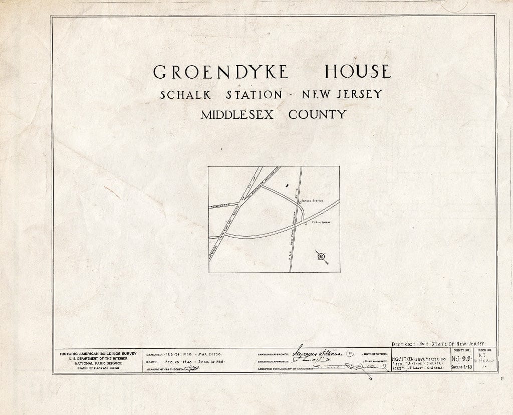 Blueprint HABS NJ,12-PLABO.V,1- (Sheet 0 of 13) - Groendyke House, Schalks, Middlesex County, NJ