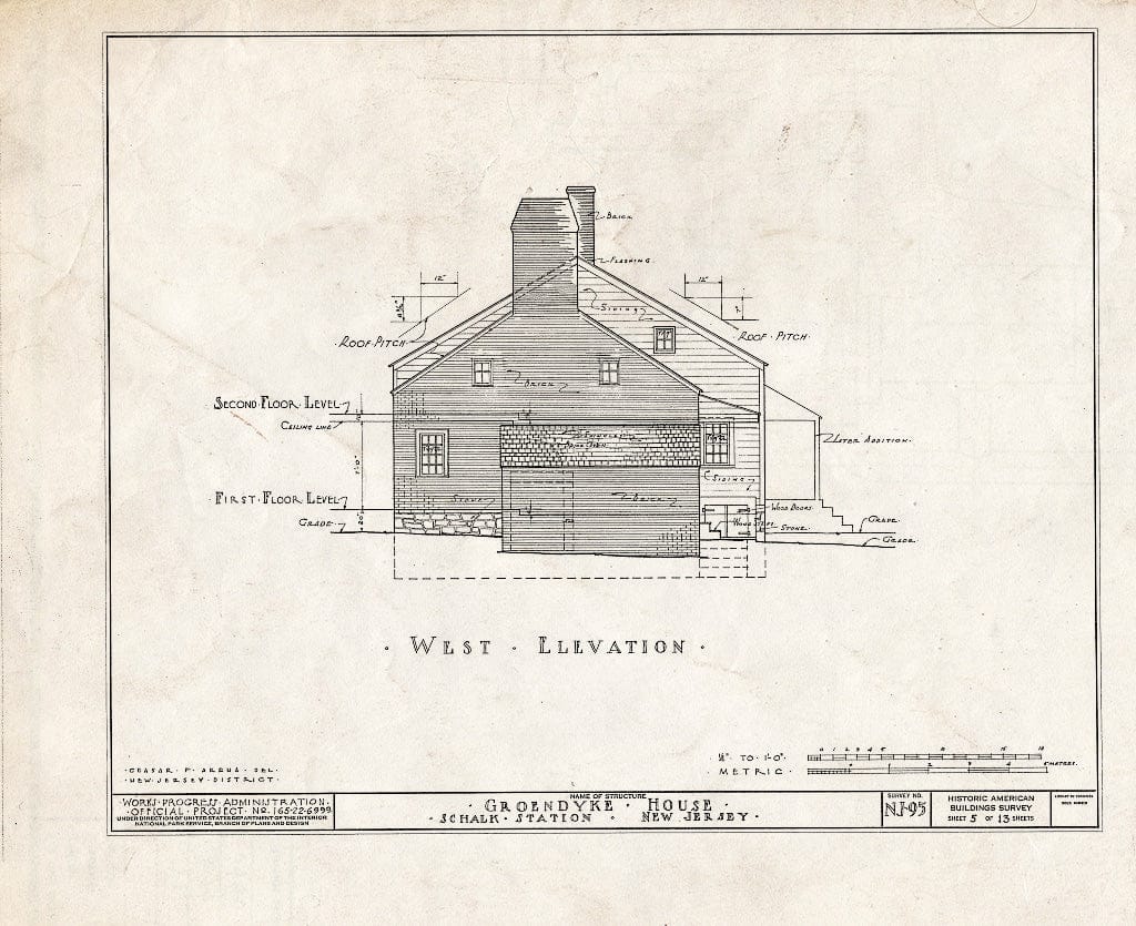 Blueprint HABS NJ,12-PLABO.V,1- (Sheet 5 of 13) - Groendyke House, Schalks, Middlesex County, NJ