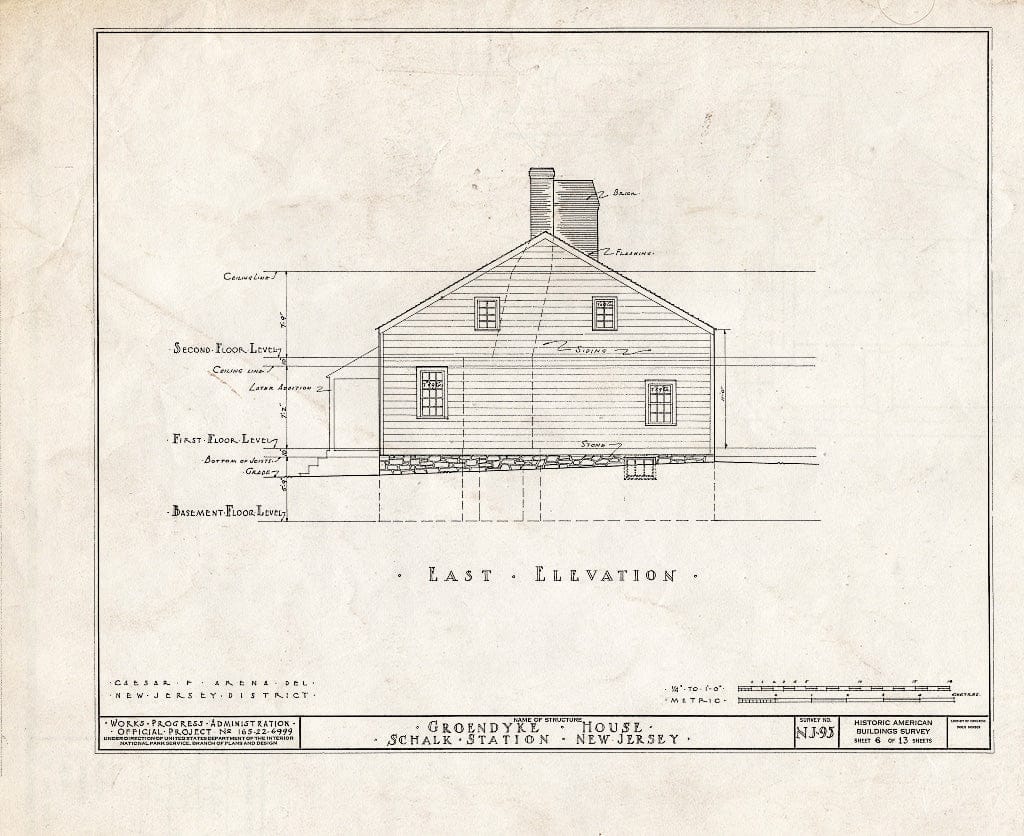 Blueprint HABS NJ,12-PLABO.V,1- (Sheet 6 of 13) - Groendyke House, Schalks, Middlesex County, NJ