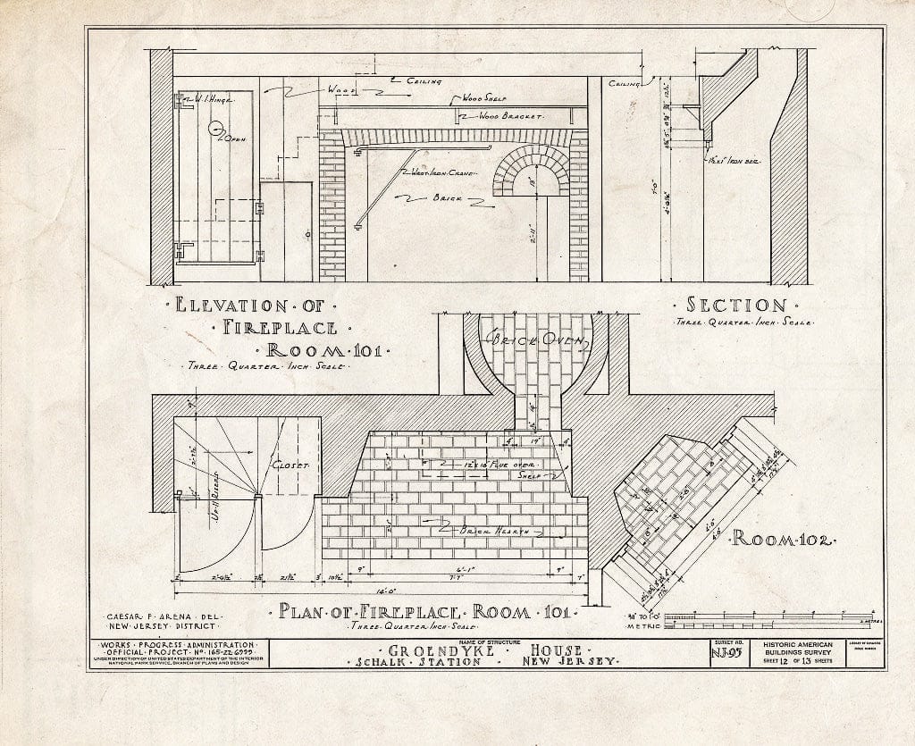 Blueprint HABS NJ,12-PLABO.V,1- (Sheet 12 of 13) - Groendyke House, Schalks, Middlesex County, NJ