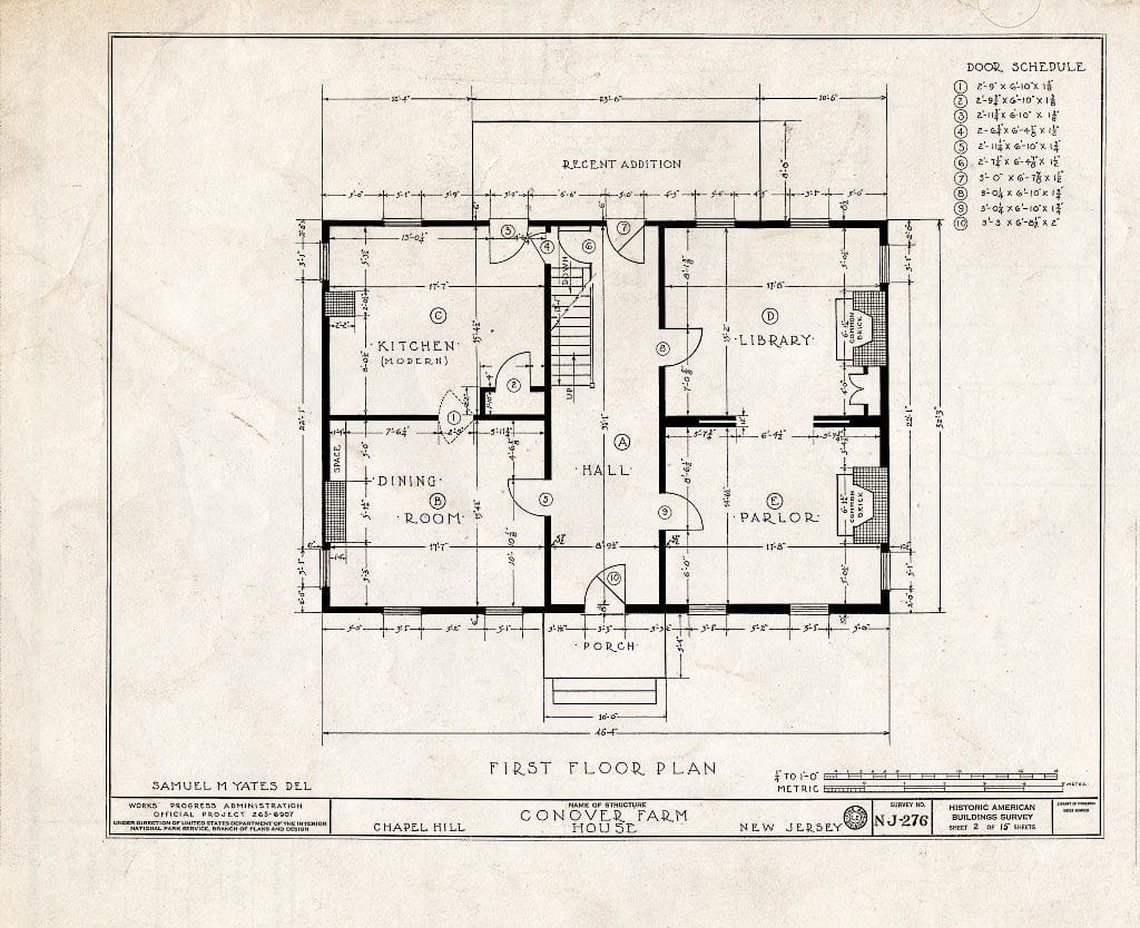Blueprint HABS NJ,13-CHAP,1- (Sheet 2 of 15) - Conover Farm, Mountain Hill Road, Chapel Hill, Monmouth County, NJ
