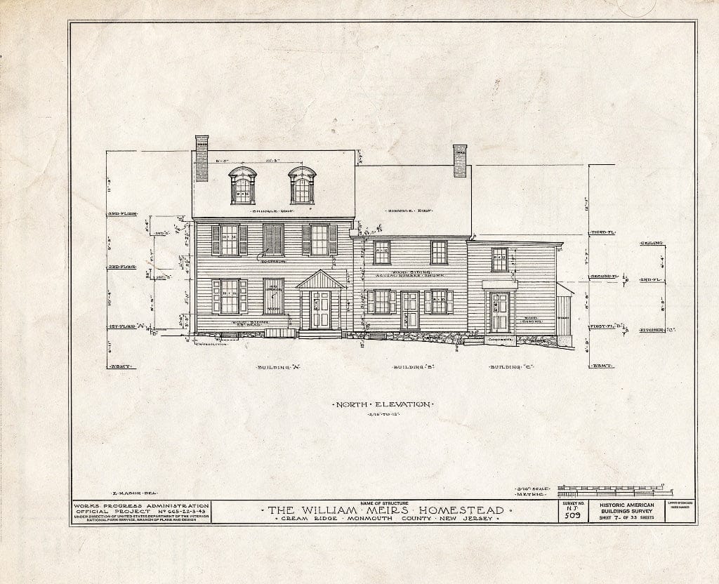 Blueprint HABS NJ,13-CREM.V,1- (Sheet 7 of 33) - William Meirs House, Cream Ridge, Monmouth County, NJ