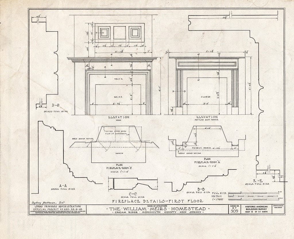 Blueprint HABS NJ,13-CREM.V,1- (Sheet 8 of 33) - William Meirs House, Cream Ridge, Monmouth County, NJ