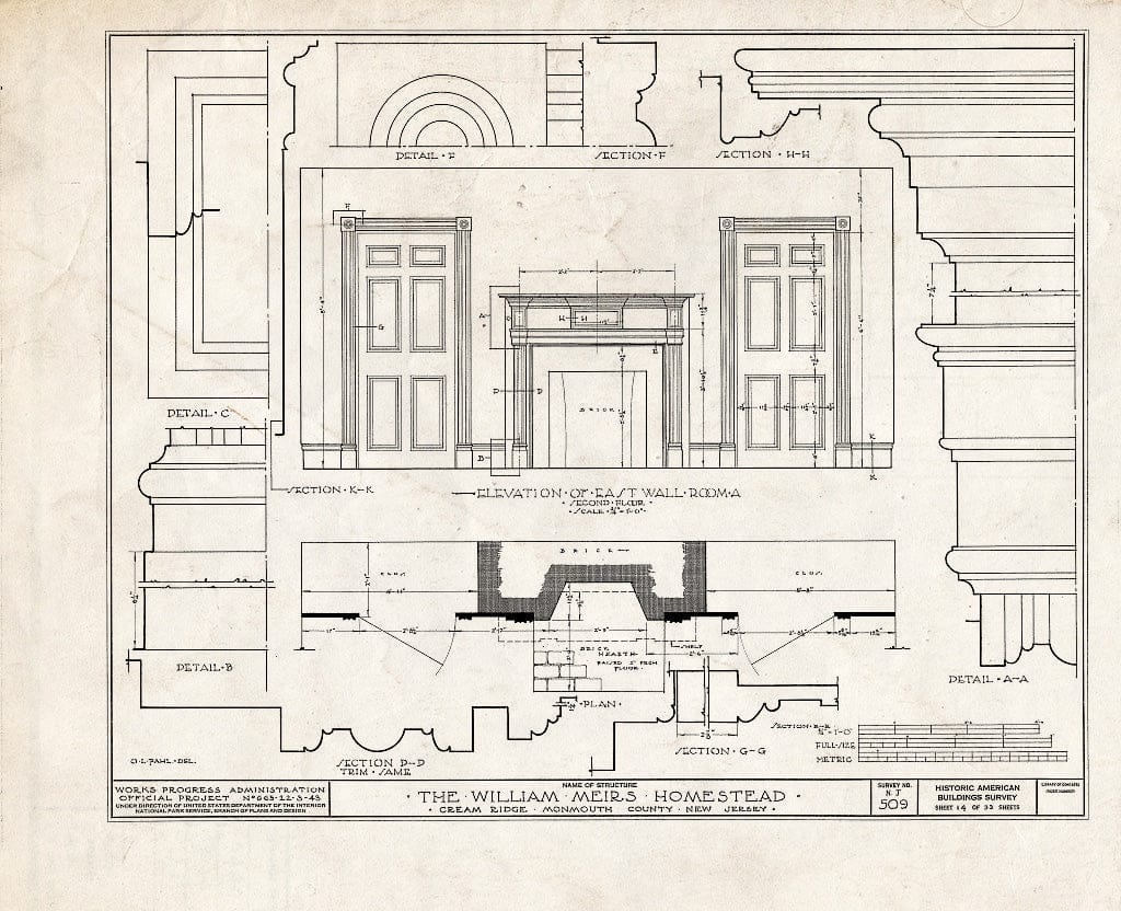 Blueprint HABS NJ,13-CREM.V,1- (Sheet 14 of 33) - William Meirs House, Cream Ridge, Monmouth County, NJ