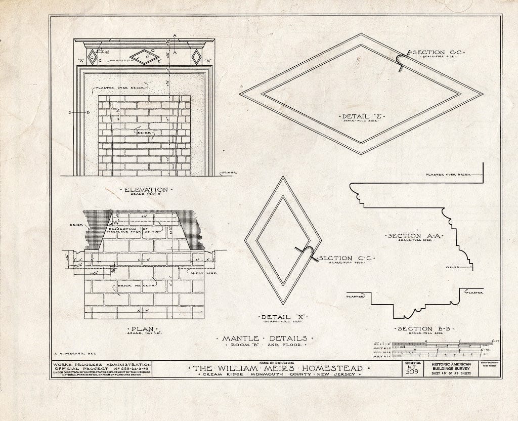 Blueprint HABS NJ,13-CREM.V,1- (Sheet 15 of 33) - William Meirs House, Cream Ridge, Monmouth County, NJ