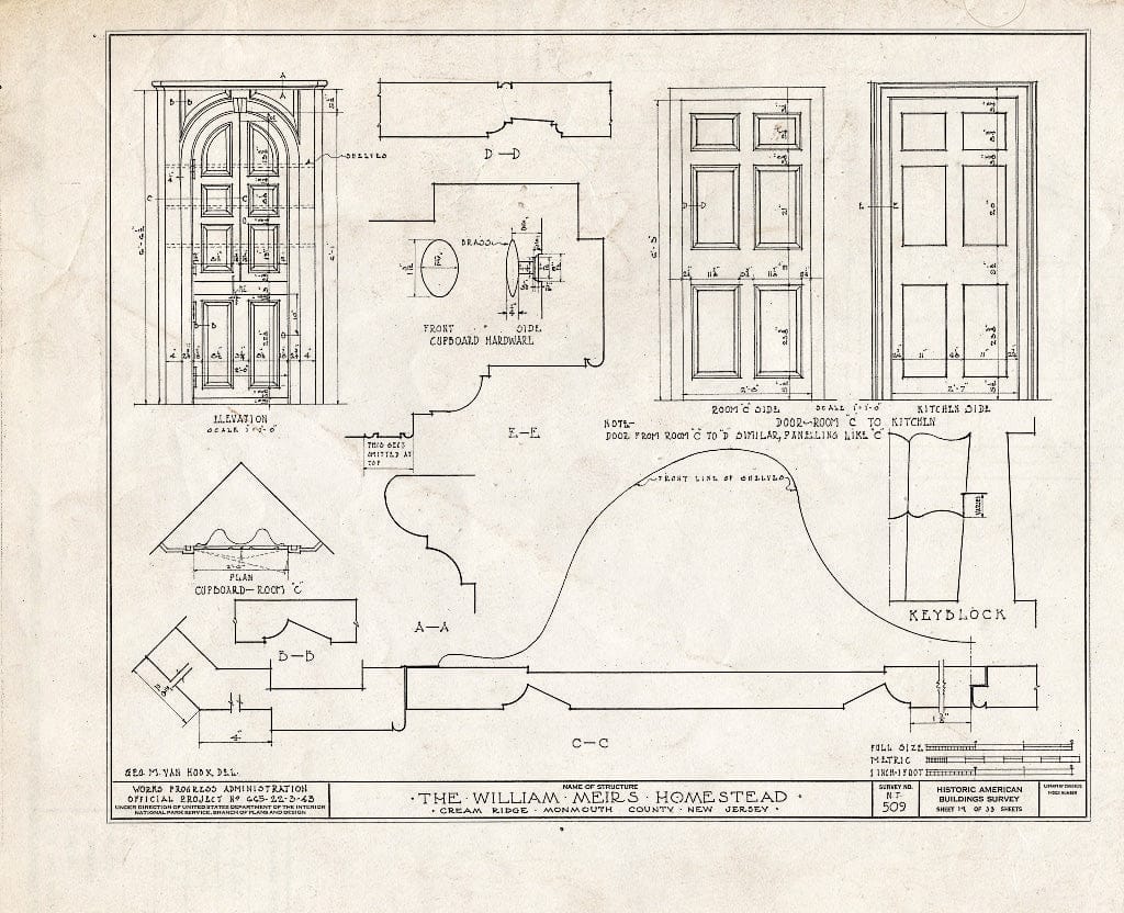 Blueprint HABS NJ,13-CREM.V,1- (Sheet 19 of 33) - William Meirs House, Cream Ridge, Monmouth County, NJ