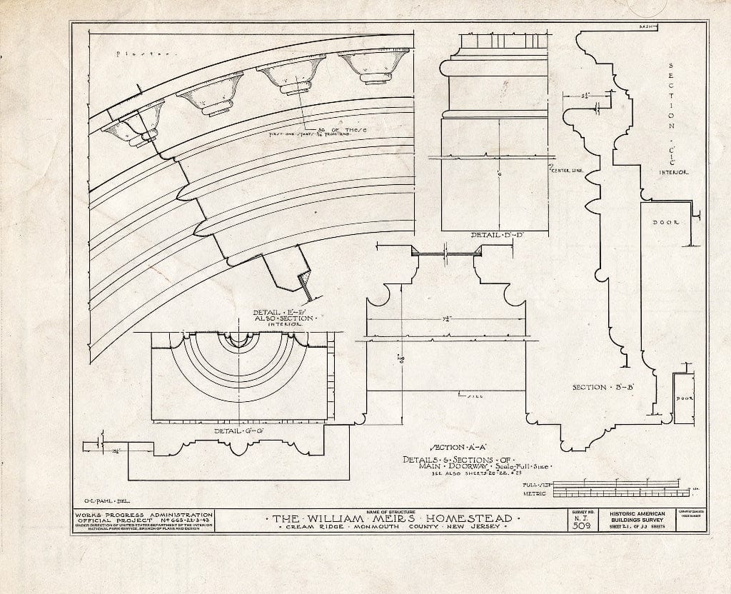 Blueprint HABS NJ,13-CREM.V,1- (Sheet 21 of 33) - William Meirs House, Cream Ridge, Monmouth County, NJ