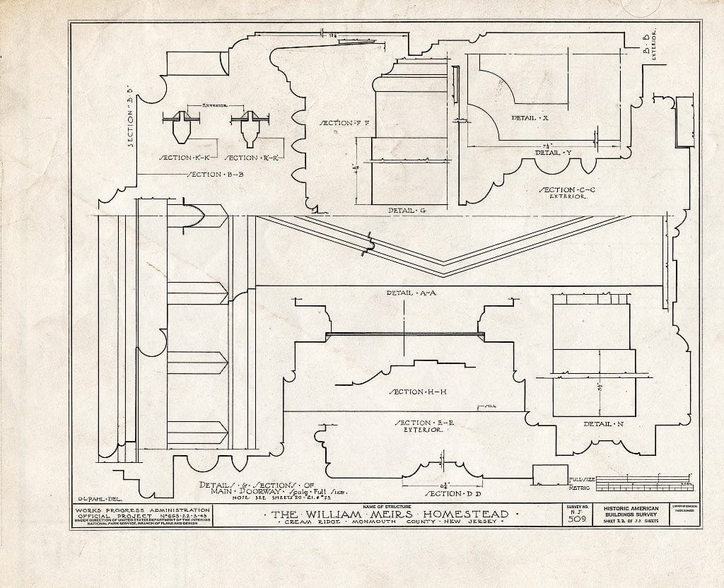 Blueprint HABS NJ,13-CREM.V,1- (Sheet 22 of 33) - William Meirs House, Cream Ridge, Monmouth County, NJ