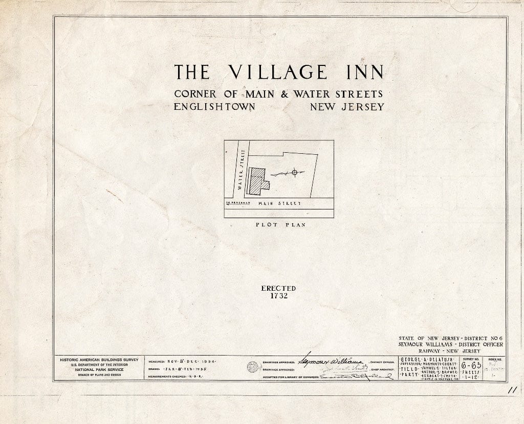 Blueprint HABS NJ,13-ENGTO,1- (Sheet 0 of 12) - Village Inn, Main & Water Streets, Englishtown, Monmouth County, NJ